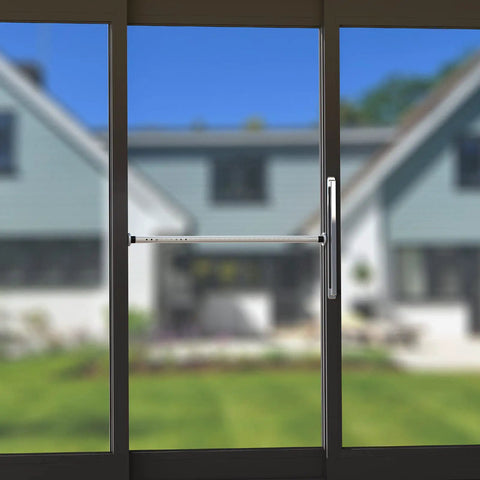 Two Pack Sliding Glass Door Security Bar Adjustable White Extends 27 To 43 Inches For Extra Home Security Locking Your Door Easy Install Prevents Intruders And Keeps Family Safe installed on door