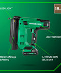Compact 18V Cordless Brad Nailer 18 Gauge Tool Only Single Sequential Trigger showing mechanical spring and lightweight frame.