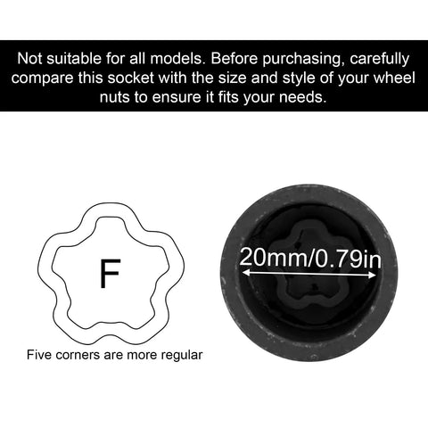 Kick The F Type Lug Nut Lock Down With This Special Steel Tool Kit For Safe Dismantling And Installing Anti Theft Security Wheel Nuts On Your Car Today, 20mm steel F-type socket