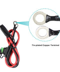 Heavy Duty Beefy 10 AWG SAE to O Ring Terminal Harness Includes Inline 30A Fuse Quick Connect Plug with tinned copper terminals.