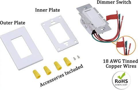 In-Wall Dimmer Switch For LED CFL And Incandescent Lights, 3-Way Single-Pole Dimmable Slide Control, Up To 600W Max, kit view