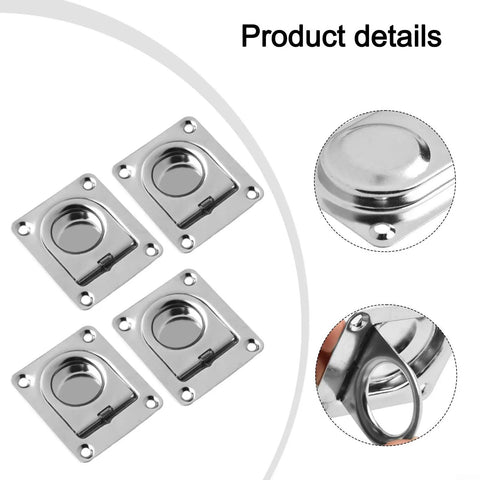 Close-up of Heavy Duty Stainless Steel Flush Mount D Rings Anchors for Boat Cargo, showing four recessed tie downs.