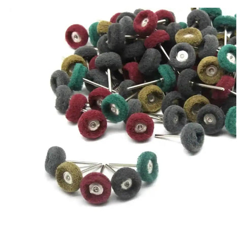 Premium Small Nylon Fiber Grinding Heads For Rotary Tool Buffing Set, assorted colors, designed for polishing metal and deburring.