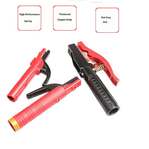 Heavy Duty 300A Copper Welding Electrode Holder With PVC Rubber Insulation Handle showing three tools with copper bodies and rubber grips