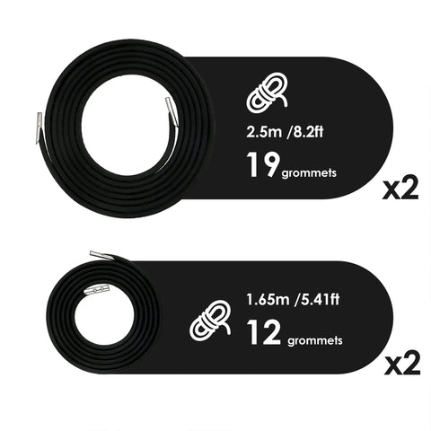 Heavy Duty Zero Gravity Chair Replacement Cords Set Of 4 Black with 2 black ropes 2.5m and 2 ropes 1.65m, smooth metal tips.