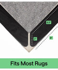 Rug Gripper Pad Kit With 24 Reusable Double Sided Stickers Keeps Rugs Flat And In Place, corner view with dimensions.