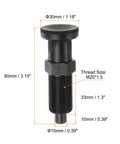 Heavy Duty Push Fit Ball Nose Spring Plunger With M20x1.5 Thread And 1.3 Inch Length showing dimensions and features.