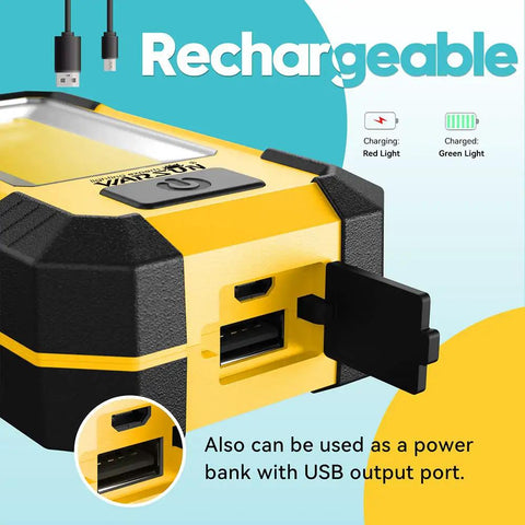 2 Pack Rechargeable Led Work Light With Magnetic Base, 1200 Lumen 30W Cob showing USB charging port.