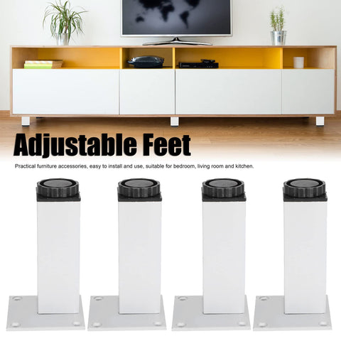 Beefy Adjustable Square Furniture Legs Set of 4 Aluminum Alloy Cabinet Feet 120mm Oxidized Color shown with media console