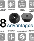 Tough Rubber Feet Bumpers Pack With Metal Washer Inserts, Black 30mm Diameter Base 19mm, 8 advantages text and icons displayed