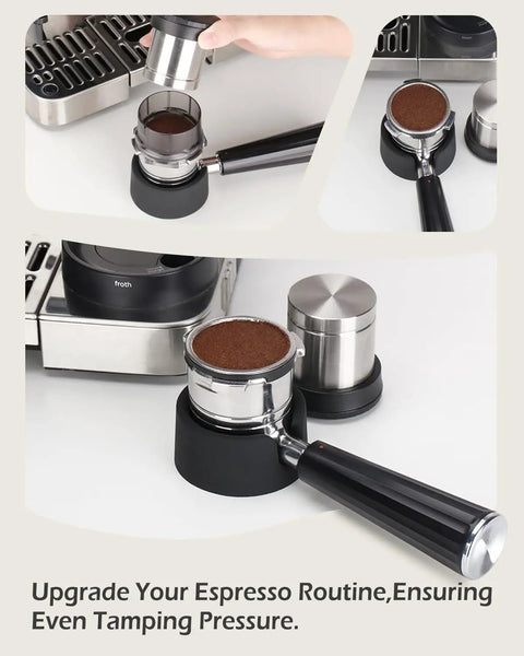 Multi-angle view of Coffee Tamper Base For ES601 ES701 Portafilter Anti Slip Silicone Stand Keeps Tamp Steady Reduces Wobble