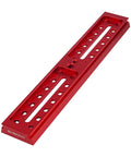Red 254mm CNC machined dual-sided dovetail plate for cameras, lenses, and small telescopes with Vixen Synta and Arca Swiss compatibility