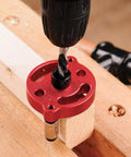 Self Centering Doweling Jig And Drill Guide For Precise 3 To 10 Mm Holes Portable Handheld Woodworking Locator in use on wood