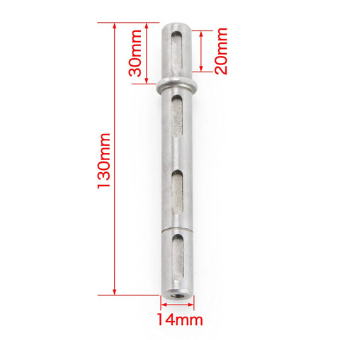 CNCTOPBAOS double-shaft output rod, 14mm diameter, 130mm length, metal with longitudinal slots, front view