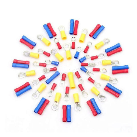 Get These Awesome 1200pcs Electrical Connectors With Insulated Crimp Terminals Perfect For Any Mixed Assorted Lug Kit Featuring Ring Fork Spade And Butt Connector Sets To Fix Your Wiring In A Flash. assorted insulated crimp terminals, ring fork spade and butt connectors on white background