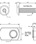 Technical diagram of Heavy Duty 15 Series Bolt Assembly Kit with dimensions for 5/16-18 screw and slide-in T nut in steel black zinc finish.