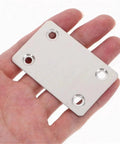 Dang Solid Stainless Steel Mending Plates Set Packs Forty Corner Angle Braces For Furniture Cabinet Wood Repair Featuring Pre Drilled Holes shown in hand.