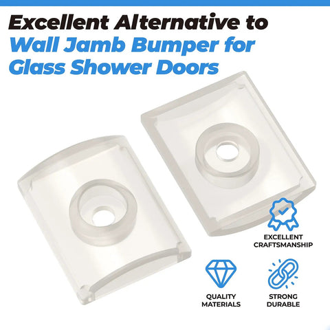 Clear Wall Jamb Bumpers For Sliding Glass Shower Doors And Tub Enclosures, two 1.25-inch plastic bumpers for door frames, durable.