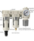 Front view of Air Filter Dryer With Auto Drain And Semi Auto Drain Dual Air Filters Pressure Regulator Water Separator For Air Compressors 0 To 150 PSI 60 SCFM Flow Pro Grade Heavy Duty Shop Upgrade For Home And Pros