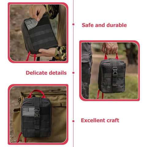 Multifunctional Camping Waist Pack Lightweight Black Utility Bag with flag patch outdoor use