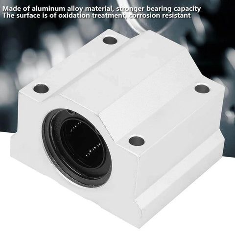 Aluminum Alloy Linear Motion Pillow Block Bearing With Closed Housing Built Tough For Smooth Low Friction High Speed Operation Ball Bearing Slide Block 25mm Bore SCS25UU, front view showing aluminum housing