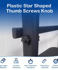Close-up of installed black plastic star knob from 10 Pcs 1/4-20 Threaded Knurled Thumb Nuts With Black Plastic Star Knobs Easy Grip Clamping Screws For Replacing Umbrella Bases And Other Handy Fastening Projects Durable Carbon Steel Core