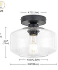 Industrial Ceiling Light Fixture With Seeded Glass Shade Semi Flush Mount Black Base dimensions