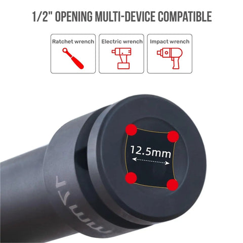 3-Piece 1/2-Inch Drive Deep Impact Socket Kit With 17 19 And 21mm Hex Bits For Auto Repair That Keeps You Moving Fast In The Shop Or On The Road Without Breaking The Bank, 12.5mm opening