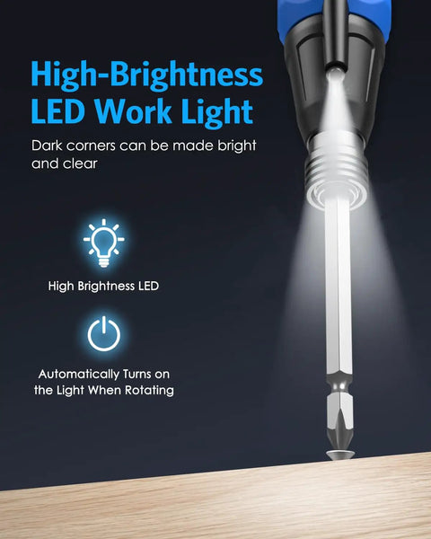 2 In 1 Cordless Electric Screwdriver With LED Light And USB Charging illuminating work surface