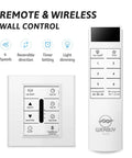 Remote and wall control for 52 Inch Ceiling Fan With Lights Remote Control Wood Finish Quiet Reversible DC Motor Sleep Timer 6 Speeds Energy Efficient.