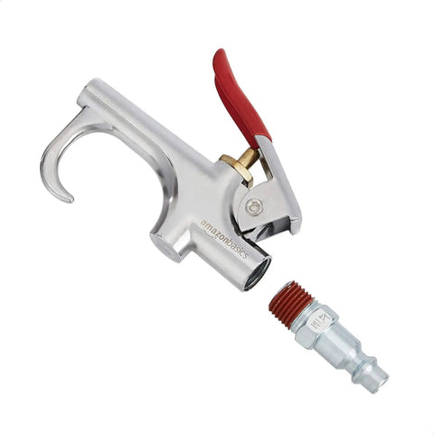 Air blower attachment from 1/4-Inch NPT Air Compressor Tool Kit with red handle and metal fitting for home and shop use
