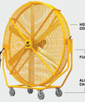 Heavy Duty 8 Foot Portable Industrial Fan With Smooth Rolling Caster Wheels And Sleek Infinite Speed Dial and donkey for scale.