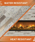Beige Marble Peel And Stick Backsplash Tiles With Real Metal Look Easy Install DIY Friendly showing water and heat resistance