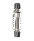 Flow Indicator 1 Quarter Inch For Dosing Systems, Easy Visual Pump Check, Tubing Wear Alert component, clear casing close-up