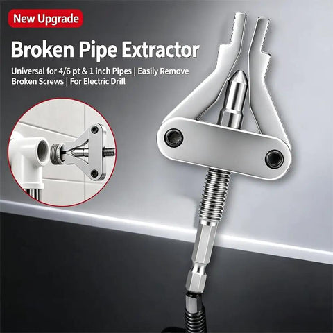 Professional Grade Heavy Duty Broken Pipe Extractor Tool Rips Out Stuck Rusted Threaded Fittings Quick No Sweat Saves Time On Faucet And Angle Valve Jobs Half To Full Inch Compatible close-up of extractor tool with hex shank.