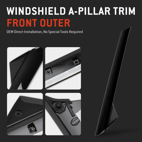 Windshield A-pillar trim molding set, four black plastic pieces for Ford Explorer 2011–2019 (L/R, outer & inner)