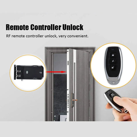 Hella Reliable Dual Motor Smart Lock With Remote Control Deadbolt And Seamless Backup System For Zero Drama Room Security And Slick Keyless Entry Access, showcasing remote controller unlock mechanism.
