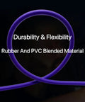 Beefy Hybrid Air Compressor Hose 1/4 Inch By 10 Foot, 300 PSI Heavy Duty All Weather Flex With Aluminum Couplers And Bend Resistors, Go-To Shop Floor Ready Purple Gear showcasing rubber and PVC blended material.