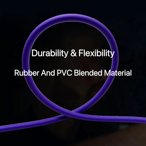 Beefy Hybrid Air Compressor Hose 1/4 Inch By 10 Foot, 300 PSI Heavy Duty All Weather Flex With Aluminum Couplers And Bend Resistors, Go-To Shop Floor Ready Purple Gear showcasing rubber and PVC blended material.