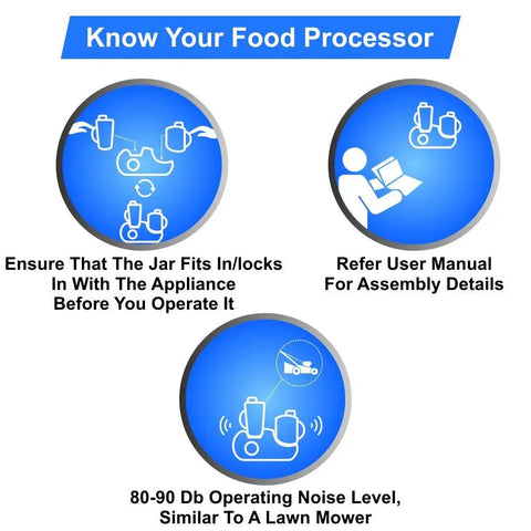 Instructions on using 8 Cup Food Processor With Pusher And Food Chute, Big Work Bowl For Easy Slicing And Shredding shown.