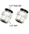 Push To Connect Air Fitting 1/4 Inch Tube OD To 1/4 Inch MNPT Male Straight Connector Black Pack Of 10, front view