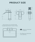 Technical diagram showing dimensions of Waterfall Matte Black Bathroom Faucet DIY Friendly 1 Or 3 Hole Install With Deck Plate.
