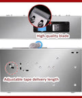 Cool Manual Automatic Carton Sealer With Smooth Wheel And Adjustable Clip For Household Textile Retail Packaging showing adjustable tape delivery length and high-quality blade.