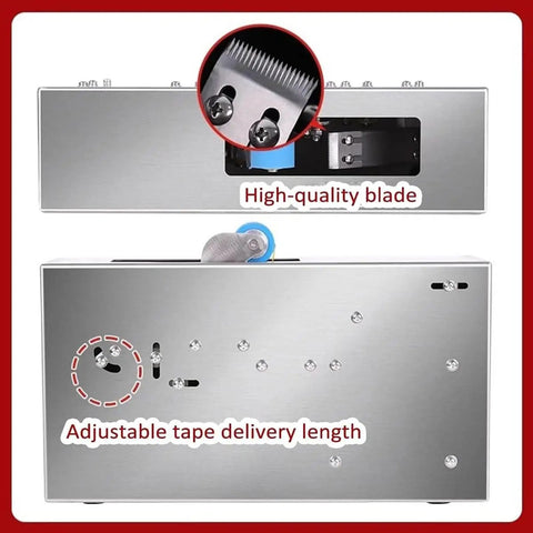 Cool Manual Automatic Carton Sealer With Smooth Wheel And Adjustable Clip For Household Textile Retail Packaging showing adjustable tape delivery length and high-quality blade.