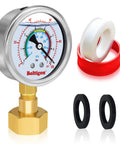 Oil Filled 0 To 100 Psi Water Pressure Gauge With Three Quarter Inch GHT Female Thread for home use, includes seal rings and tape.