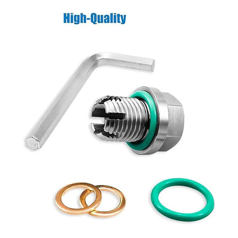 No Drill Oil Drain Plug Repair Kit M12x1.25 For Japanese Cars With Stainless Steel Bolt And Gasket Self Tapping Thread Fix For Stripped Holes. stainless steel bolt with wrench and gaskets