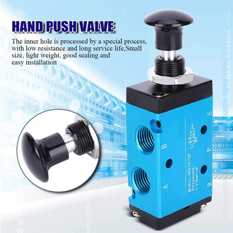 Manual Control Pressure Valve For Pneumatic Systems, 2 Position 3 Way Aluminum Body With PVC Seals, Aluminium Alloy Construction