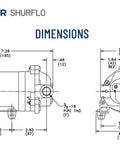 Technical dimensions of 12V DC Diaphragm Pump High Flow 1.8 GPM At 50 PSI With Internal Bypass For Ag Sprayers And Liquid Transfer