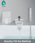 Wall Mount Bathtub Faucet With Handheld Sprayer And Waterfall Tub Filler Single Handle Chrome Finish Modern Bathroom Fixture Solid Brass Construction Corrosion Resistant 1.46 GPM