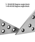 Front view of QWORK solid angle plate set: two steel blocks 30-60-90 and 45-45-90.